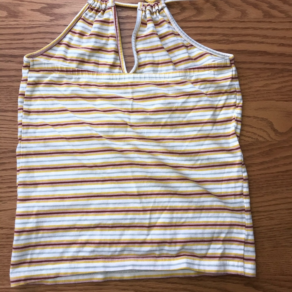 Drawstring Halter Striped Crop Top - Picture 2 of 4